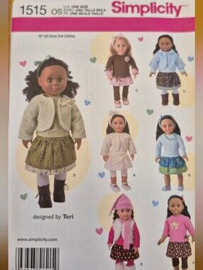 Simplicity 18" Baby Doll Clothes Sewing Pattern 1515 Dress Skirt